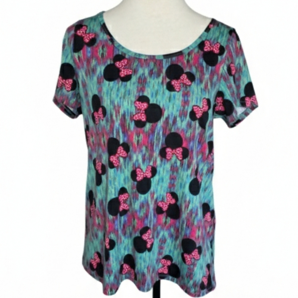 LuLaRoe Disney Minnie Mouse Classic Tee Space Dye Green Pink Women's Size Small